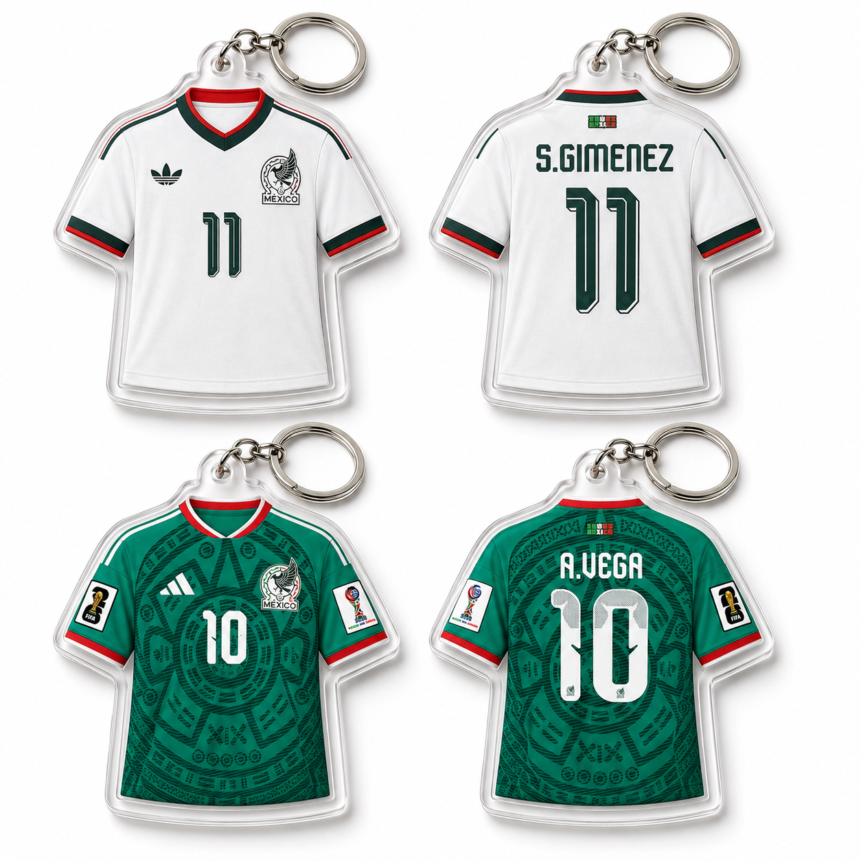 Acrylic Soccer Jersey Keychain Mexico Aztec Theme Sports Fan Accessory Double Sided Clear Pendant
