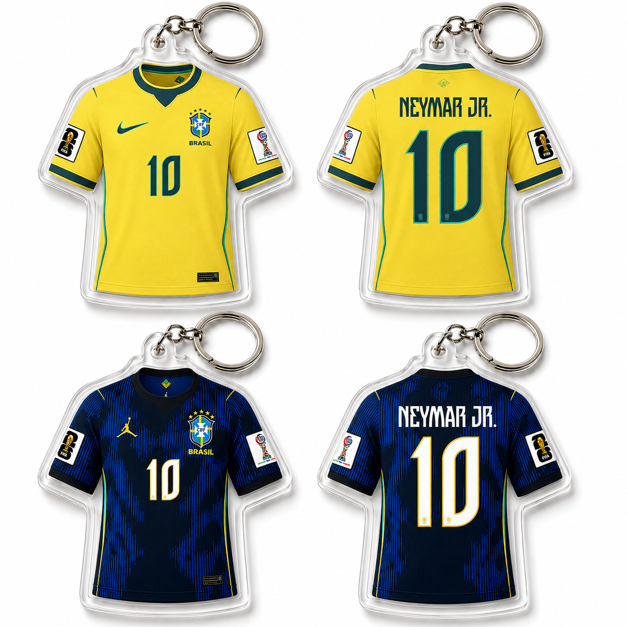 Acrylic Soccer Jersey Keychain Brazil Yellow and Green Theme Sports Fan Accessory Double Sided Clear Pendant