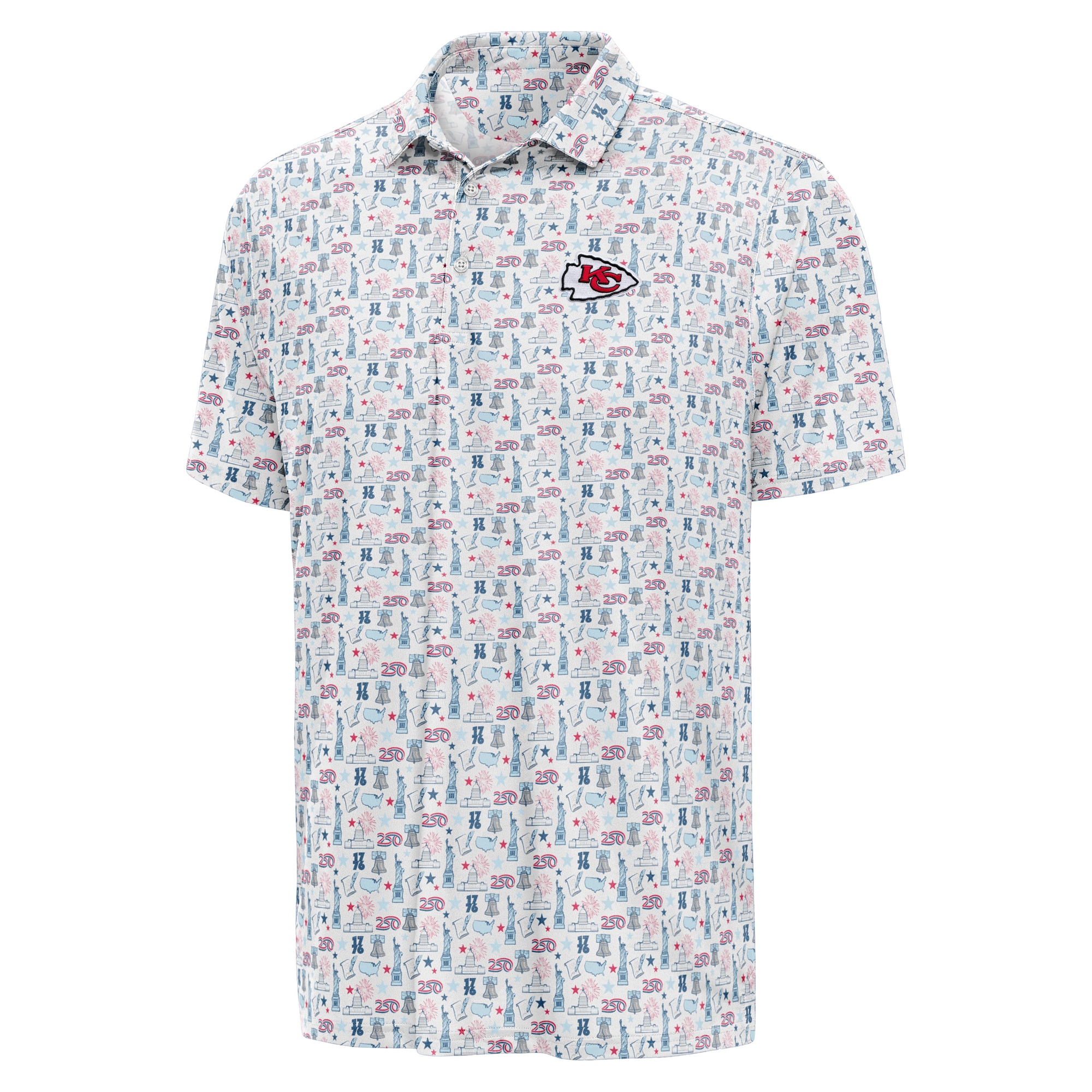Unisex Kansas City Chiefs White America 250 Freedom 2026 Graphic Polo Shirt for Football Fans - Image 3