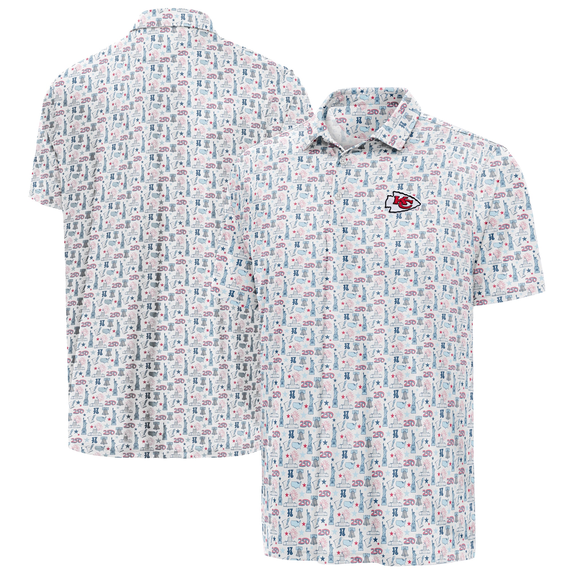 Unisex Kansas City Chiefs White America 250 Freedom 2026 Graphic Polo Shirt for Football Fans