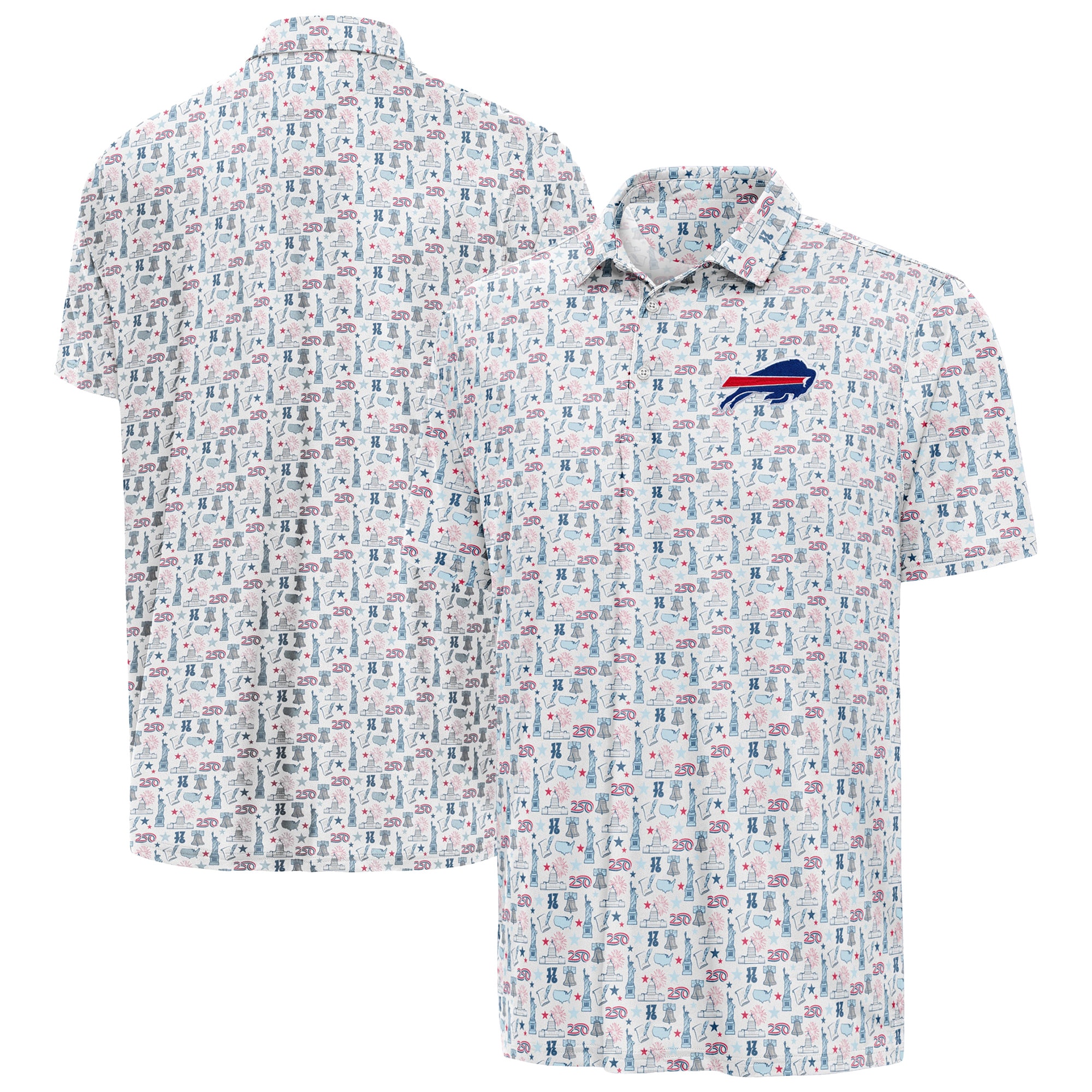 Unisex Buffalo Bills White America 250 Freedom 2026 Graphic Polo Shirt for Football Fans