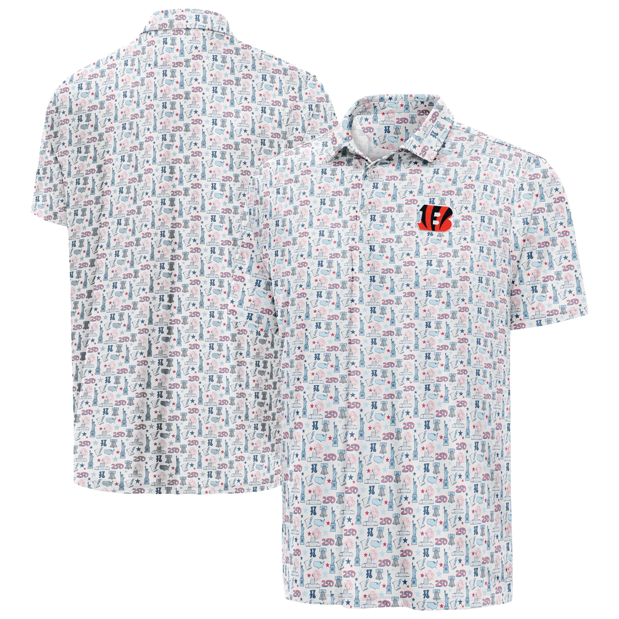 Unisex Cincinnati Bengals White America 250 Freedom 2026 Graphic Polo Shirt for Football Fans - Image 2