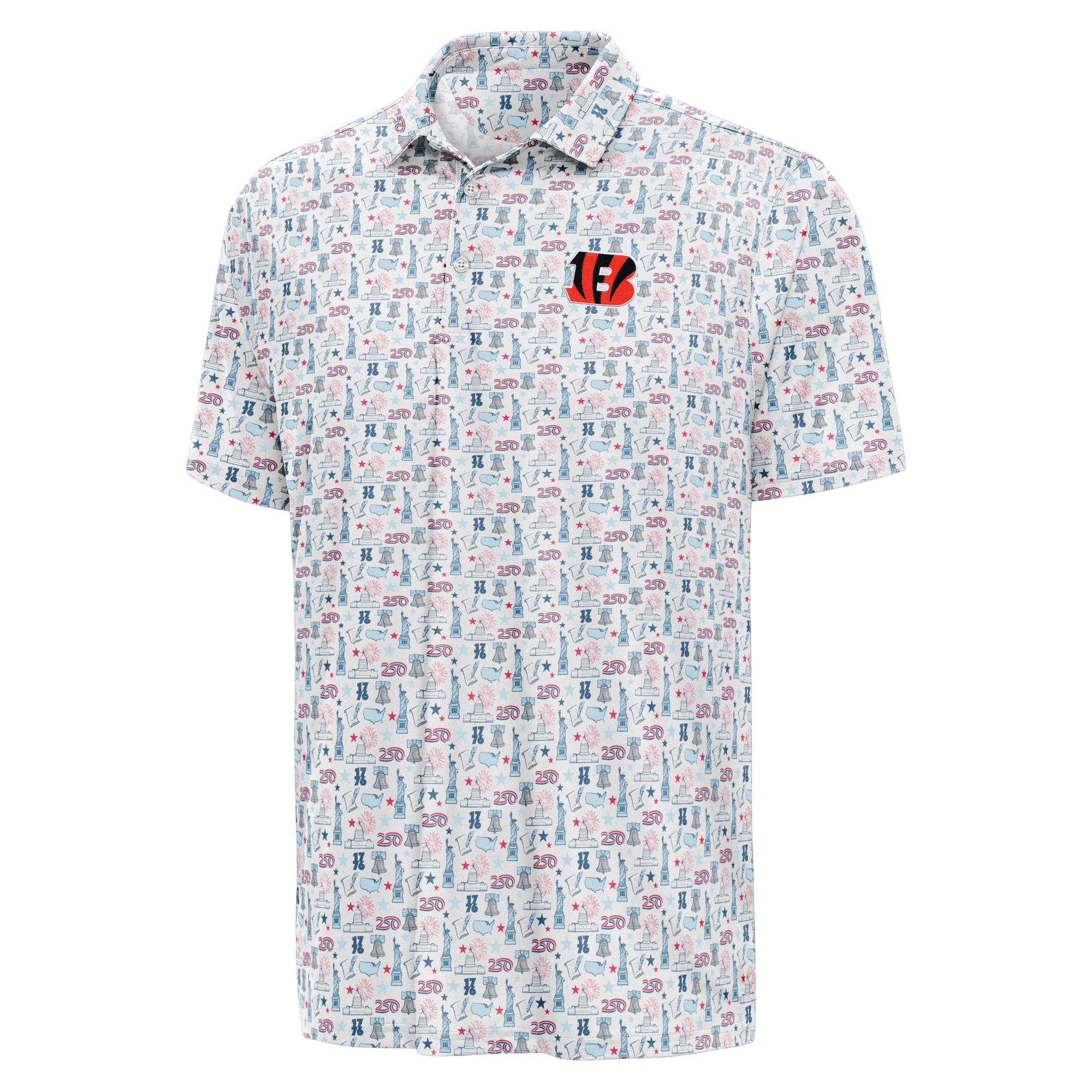 Unisex Cincinnati Bengals White America 250 Freedom 2026 Graphic Polo Shirt for Football Fans - Image 3