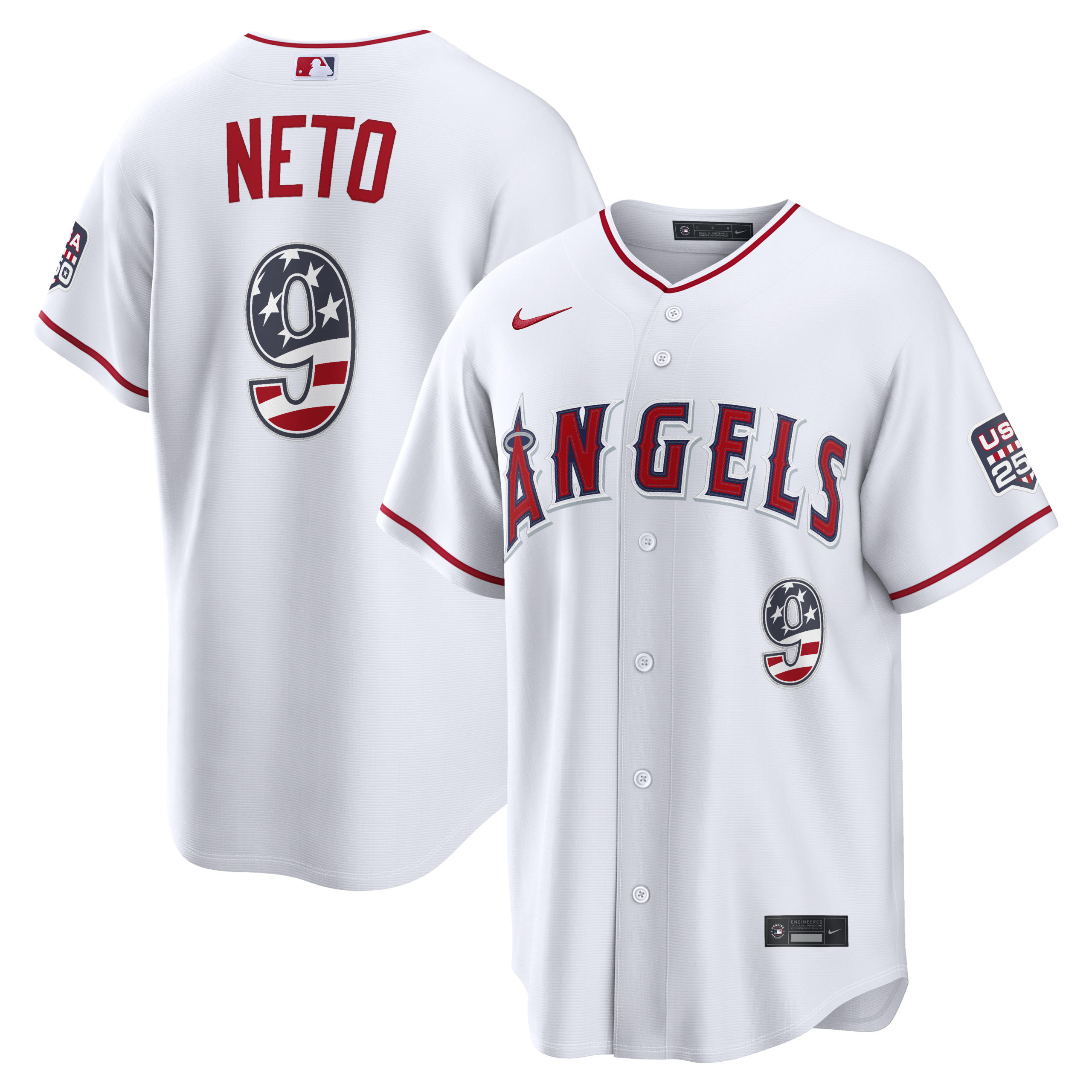 Unisex Los Angeles Angels Zach Neto White USA 250 Fourth of July Graphic Baseball Jersey for Baseball Fans