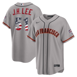 Unisex San Francisco Giants Jung Hoo Lee Gray USA 250 Fourth of July Road Graphic Baseball Jersey for Baseball Fans