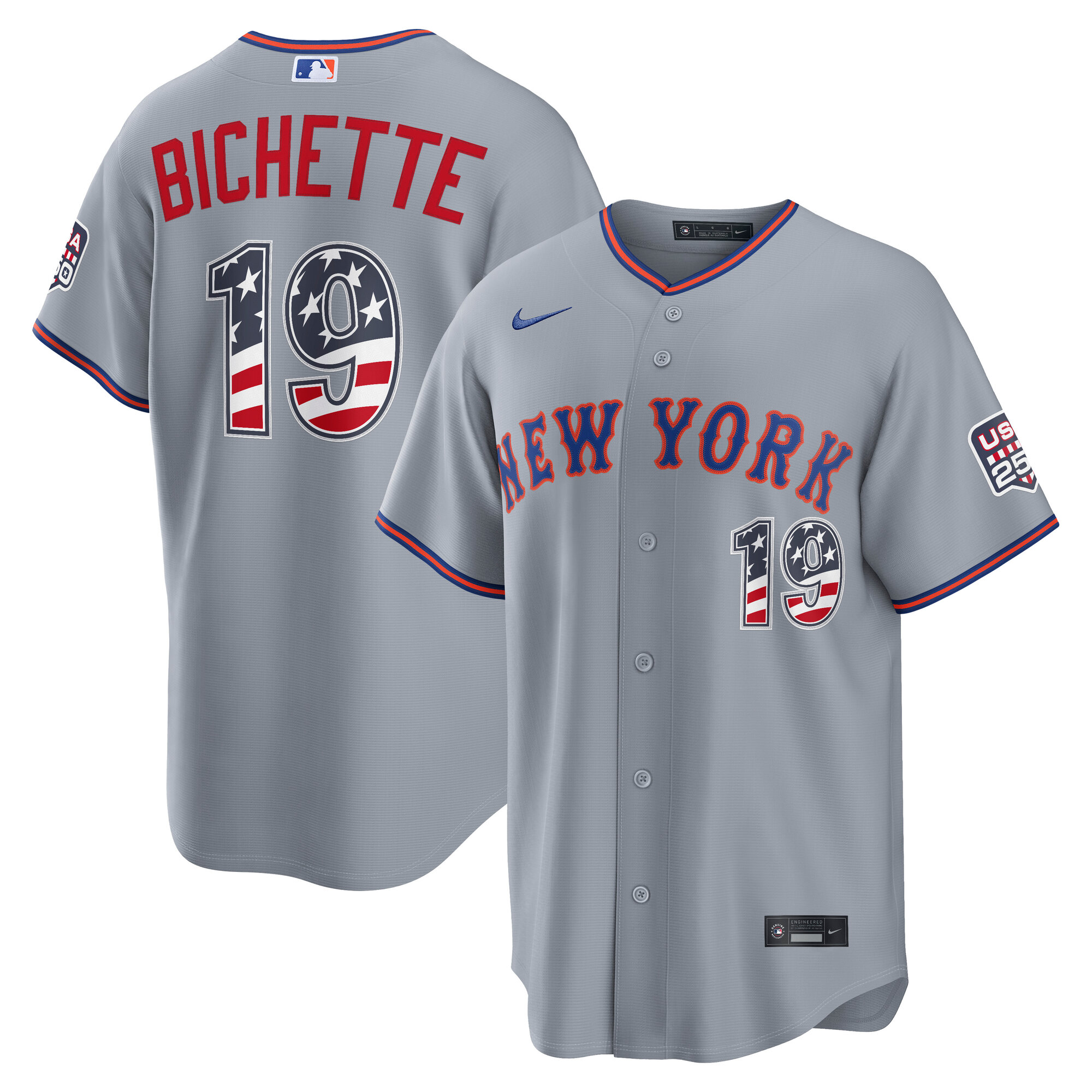Unisex New York Mets Bo Bichette Gray USA 250 Fourth of July Road Graphic Baseball Jersey for Baseball Fans