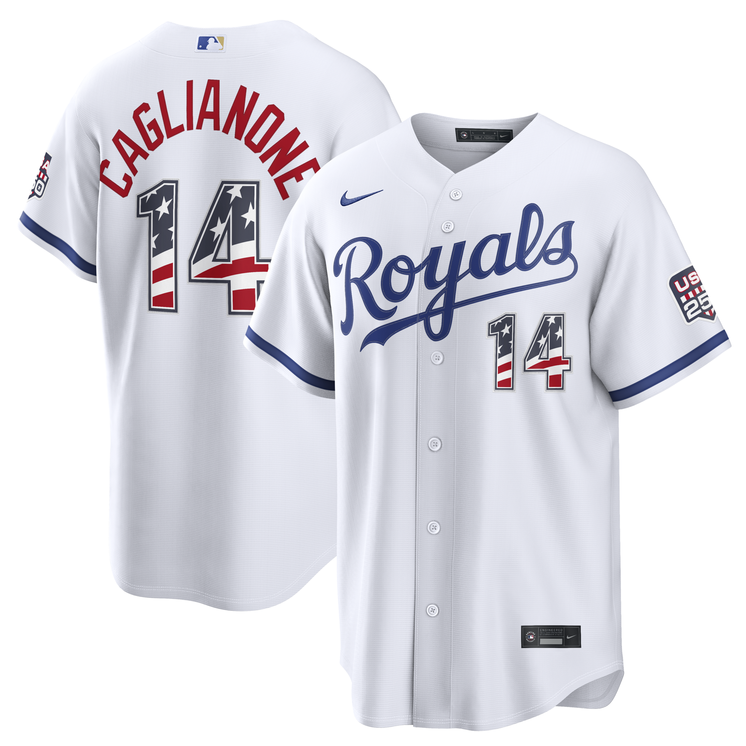 Unisex Kansas City Royals Jac Caglianone White USA 250 Fourth of July Home Graphic Baseball Jersey for Baseball Fans - Image 2