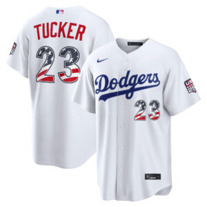Unisex Los Angeles Dodgers Kyle Tucker White USA 250 Fourth of July Home Graphic Baseball Jersey for Baseball Fans
