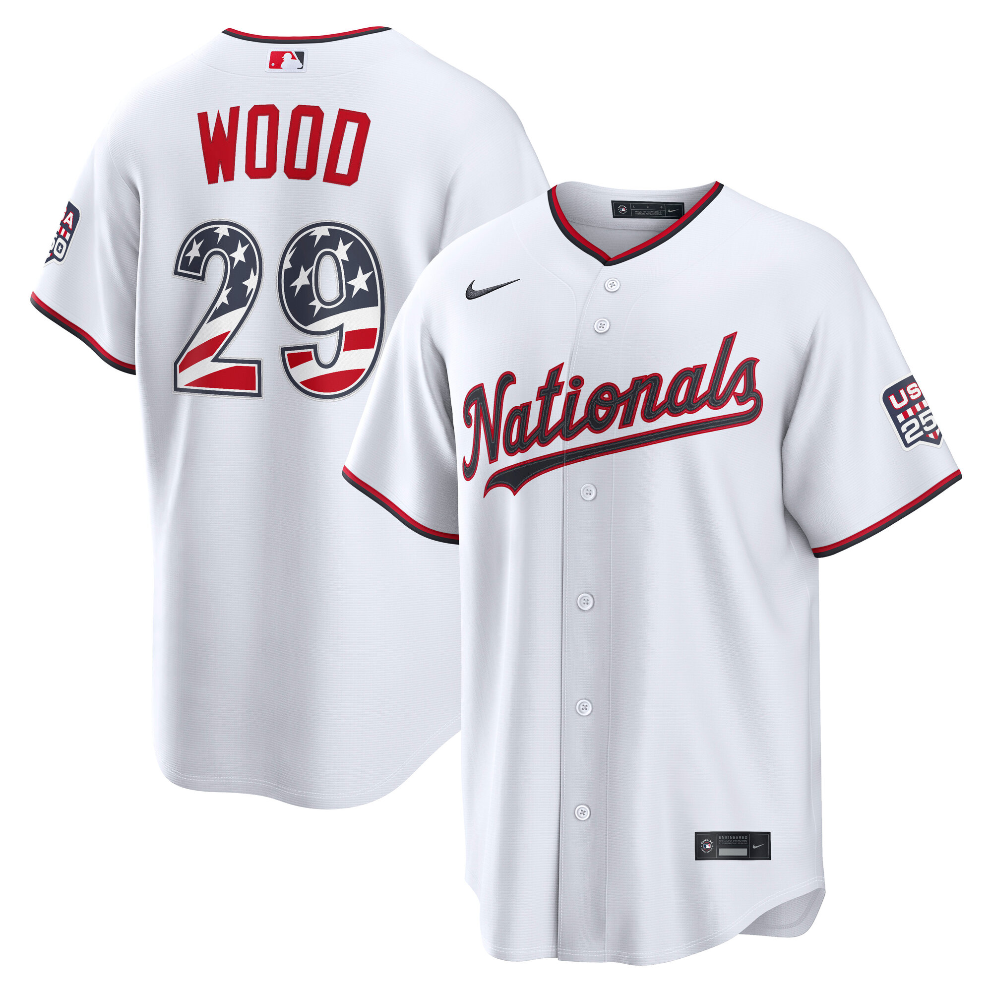 Unisex Washington Nationals James Wood White USA 250 Fourth of July Home Graphic Baseball Jersey for Baseball Fans - Image 2