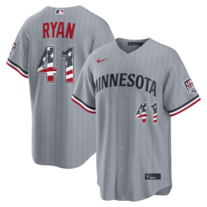 Unisex Minnesota Twins Joe Ryan Gray USA 250 Fourth of July Road Graphic Baseball Jersey for Baseball Fans