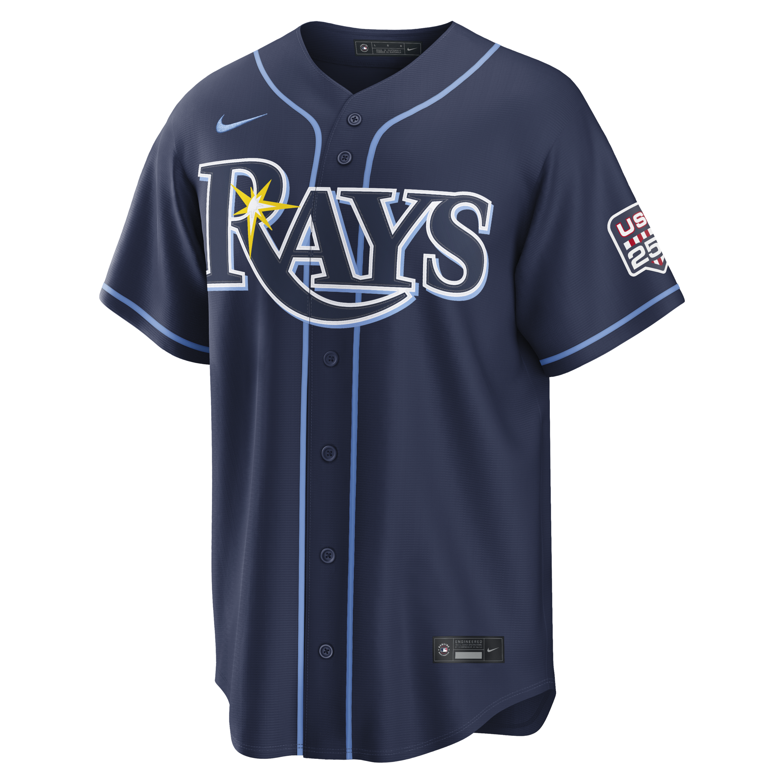 Unisex Tampa Bay Rays Junior Caminero Navy USA 250 Fourth of July Road Graphic Baseball Jersey for Baseball Fans - Image 3