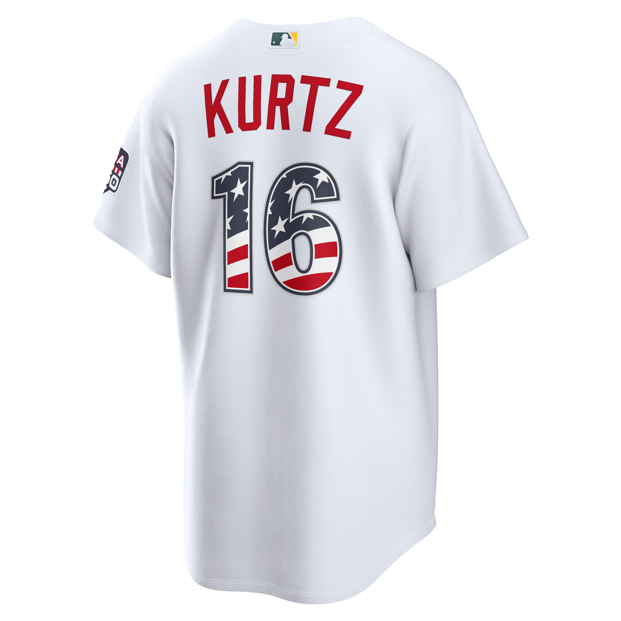 Unisex Athletics Nick Kurtz White USA 250 Fourth of July Home Graphic Baseball Jersey for Baseball Fans - Image 4