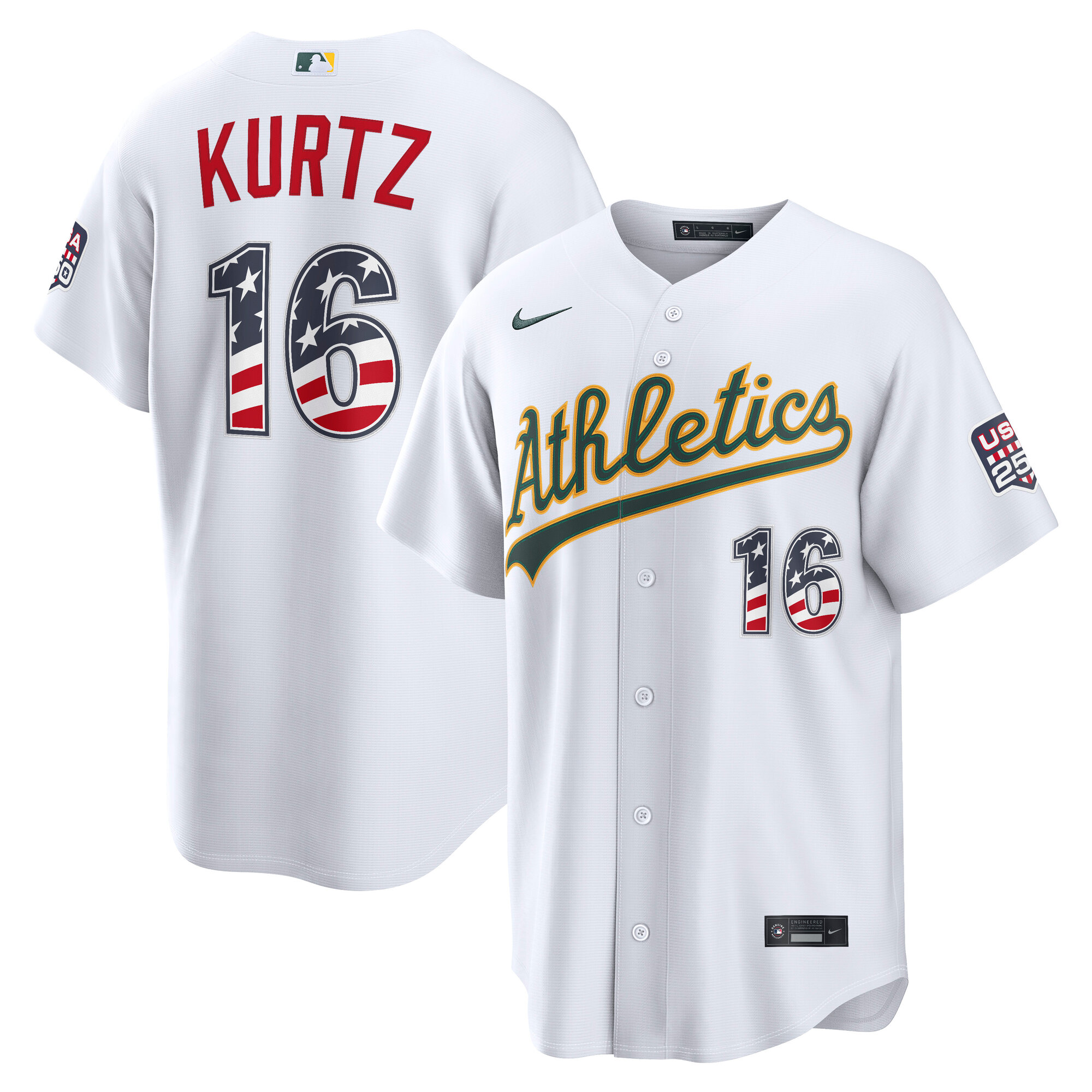 Unisex Athletics Nick Kurtz White USA 250 Fourth of July Home Graphic Baseball Jersey for Baseball Fans