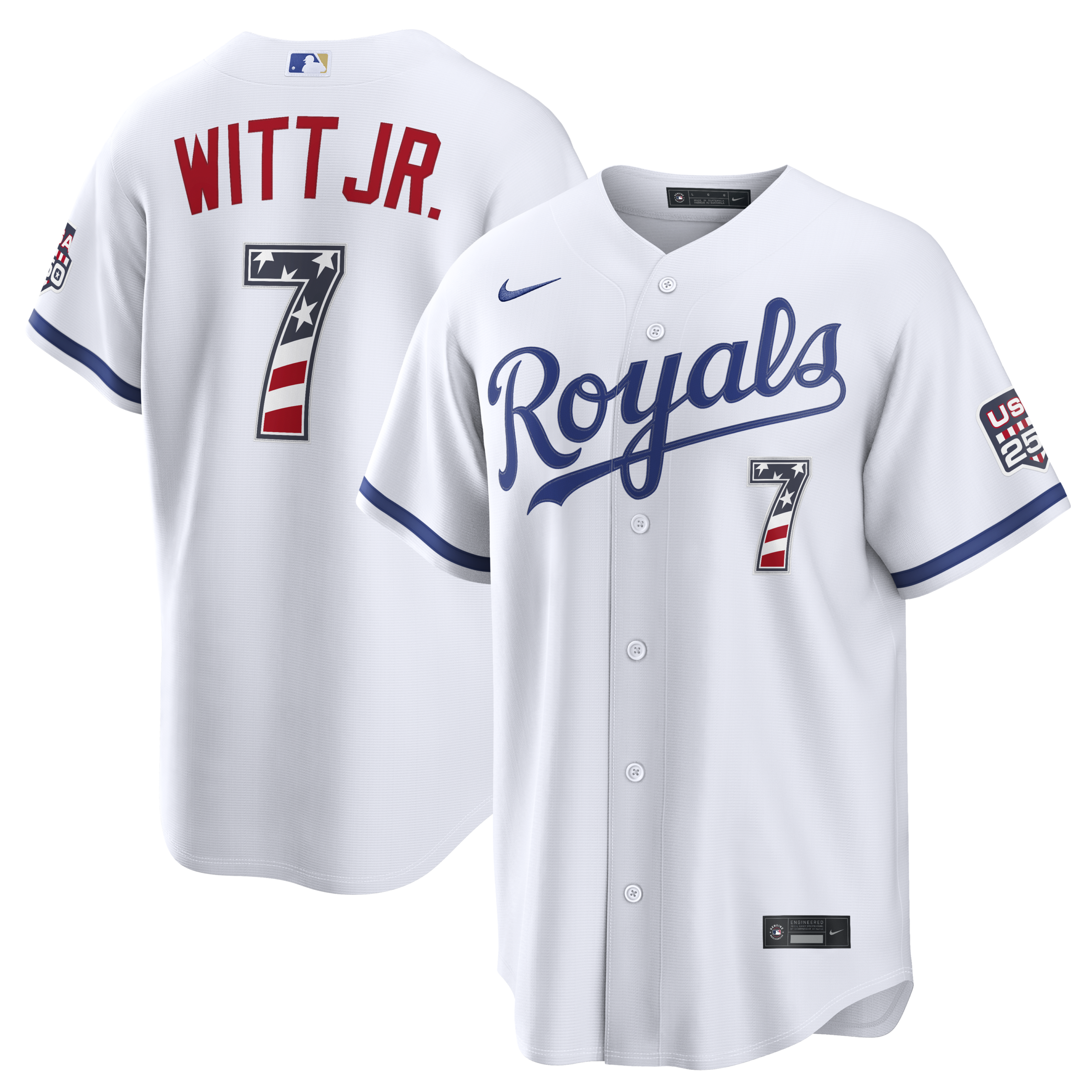 Unisex Kansas City Royals Bobby Witt Jr. White USA 250 Fourth of July Home Graphic Baseball Jersey for Baseball Fans - Image 2