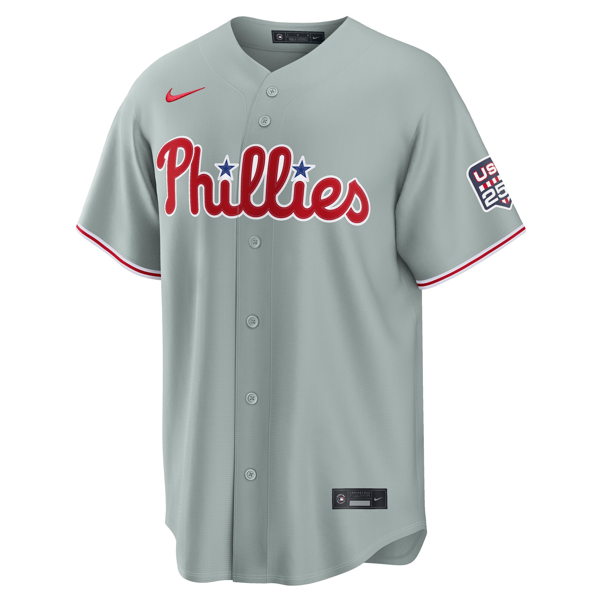Unisex Philadelphia Phillies Bryce Harper Gray USA 250 Fourth of July Road Graphic Baseball Jersey for Baseball Fans - Image 3