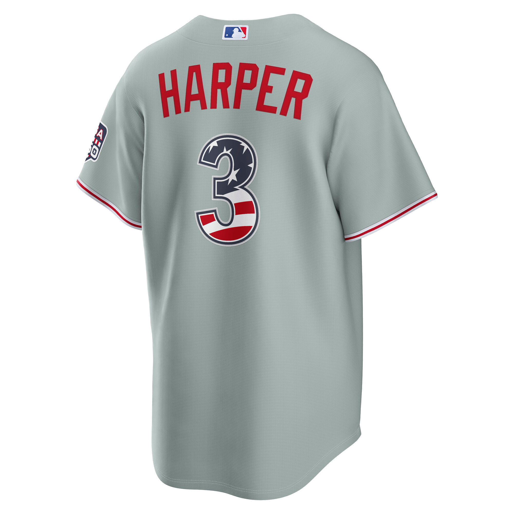 Unisex Philadelphia Phillies Bryce Harper Gray USA 250 Fourth of July Road Graphic Baseball Jersey for Baseball Fans - Image 4