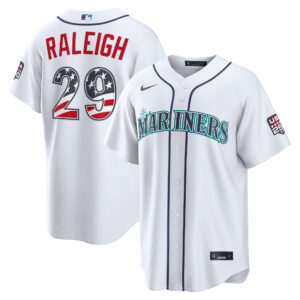 Unisex Seattle Mariners Cal Raleigh White USA 250 Fourth of July Home Graphic Baseball Jersey for Baseball Fans