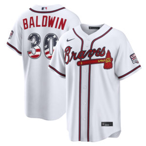 Unisex Atlanta Braves Drake Baldwin White USA 250 Fourth of July Home Graphic Baseball Jersey for Baseball Fans