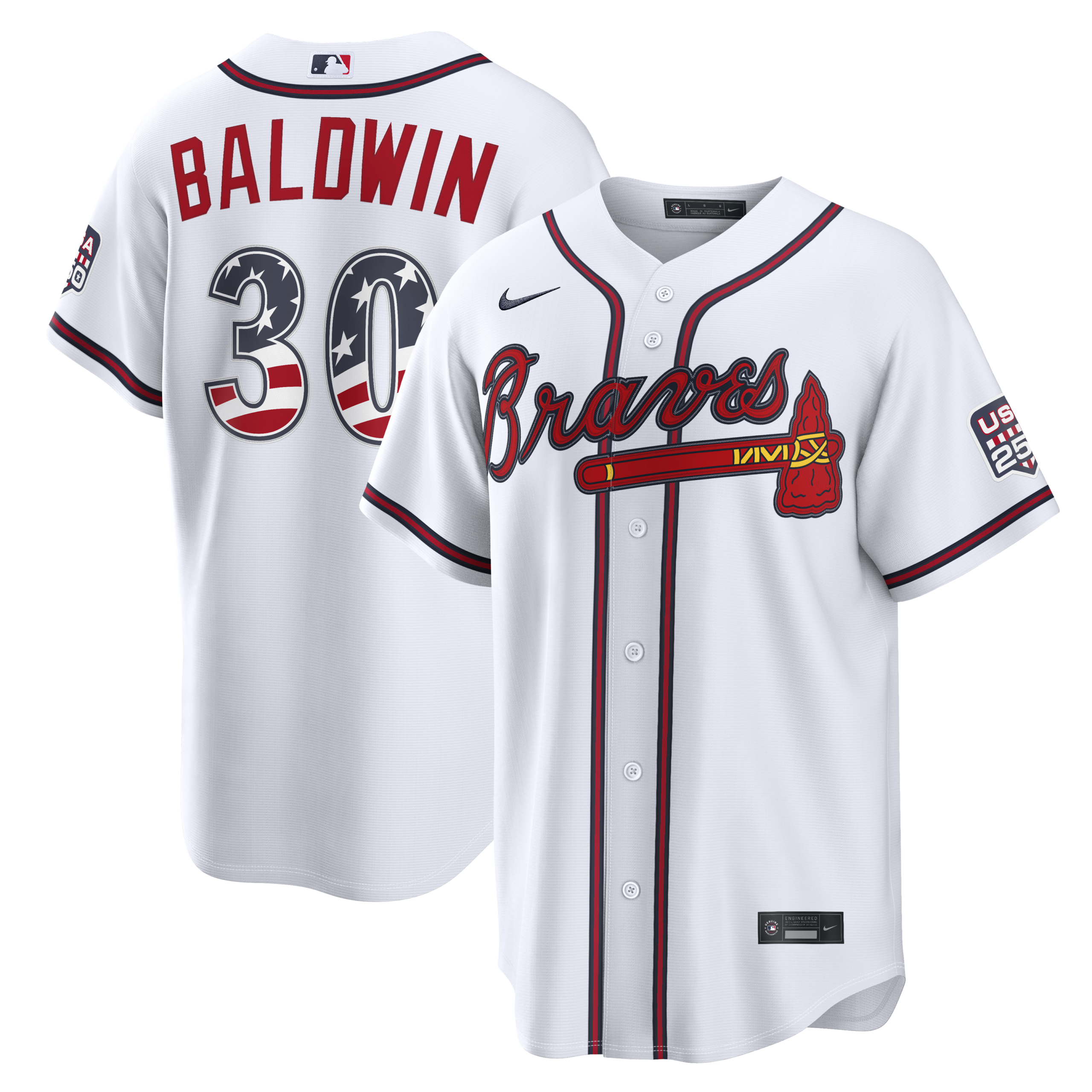 Unisex Atlanta Braves Drake Baldwin White USA 250 Fourth of July Home Graphic Baseball Jersey for Baseball Fans