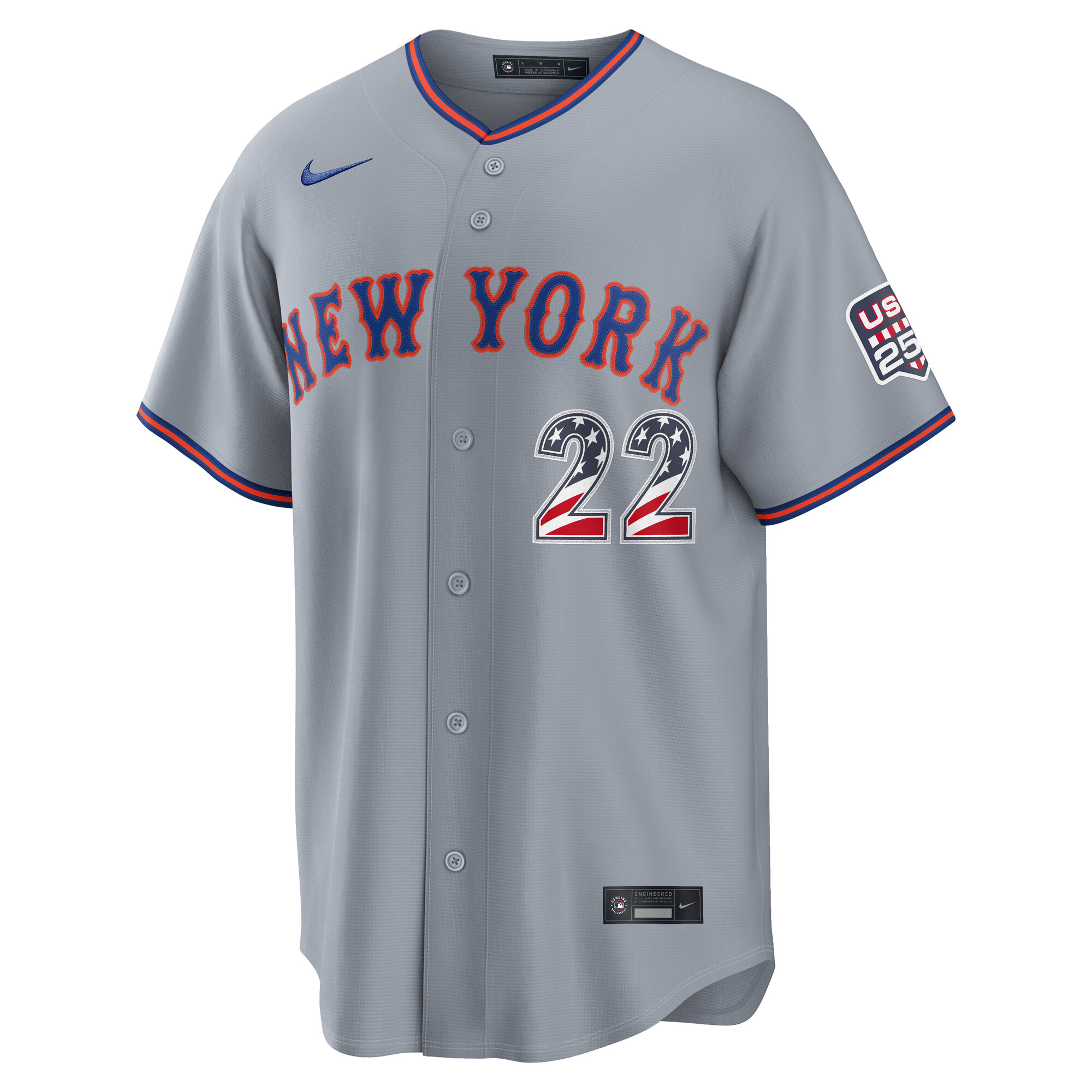 Unisex New York Mets Juan Soto Gray USA 250 Fourth of July Road Graphic Baseball Jersey for Baseball Fans - Image 3
