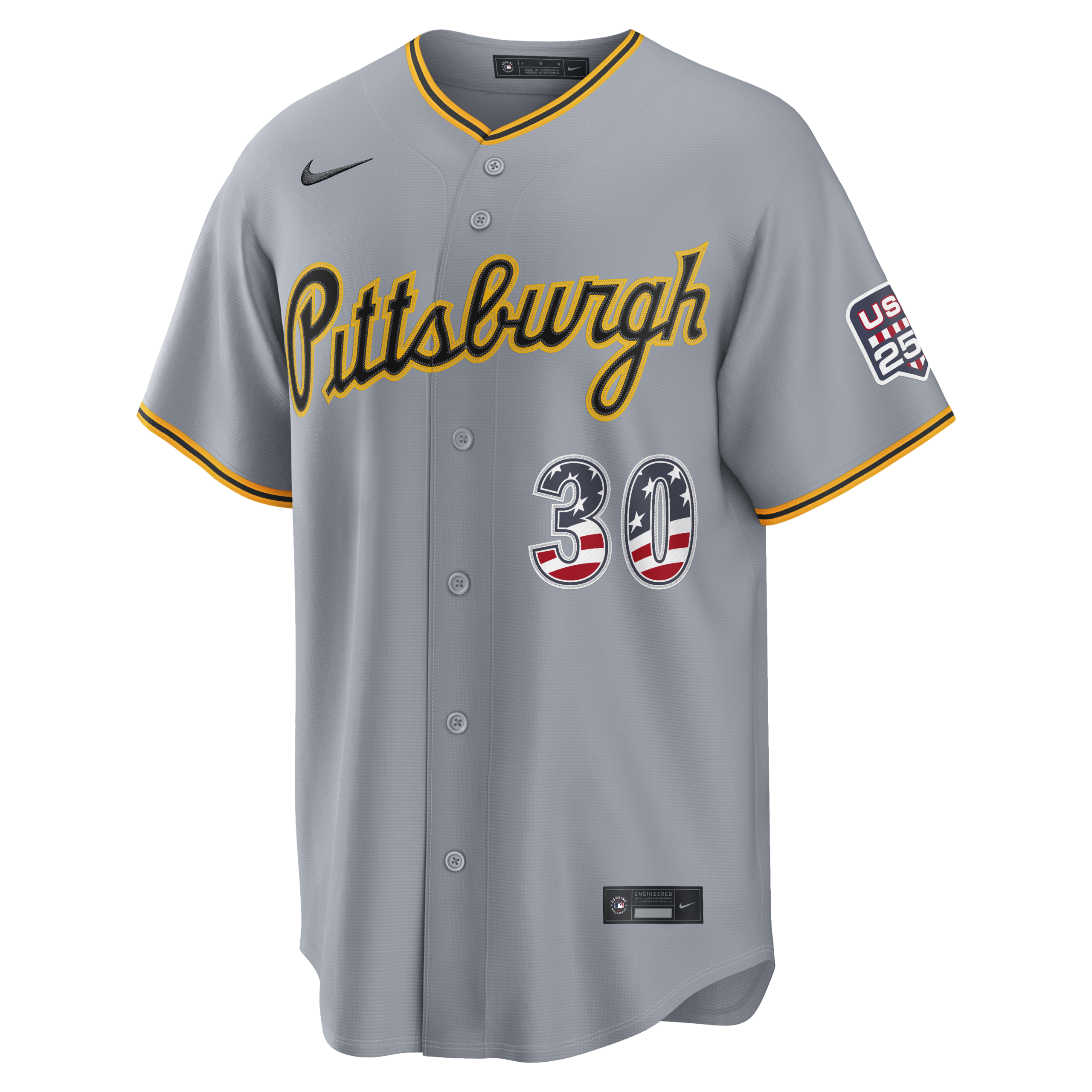 Unisex Pittsburgh Pirates Paul Skenes Gray USA 250 Fourth of July Road Graphic Baseball Jersey for Baseball Fans - Image 3