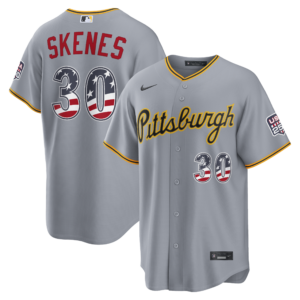 Unisex Pittsburgh Pirates Paul Skenes Gray USA 250 Fourth of July Road Graphic Baseball Jersey for Baseball Fans