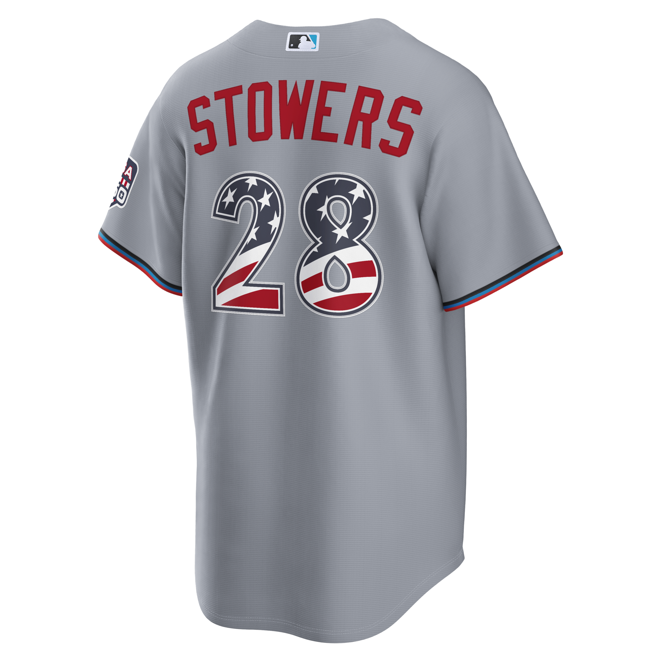 Unisex Miami Marlins Kyle Stowers Gray USA 250 Fourth of July Road Graphic Baseball Jersey for Baseball Fans - Image 4