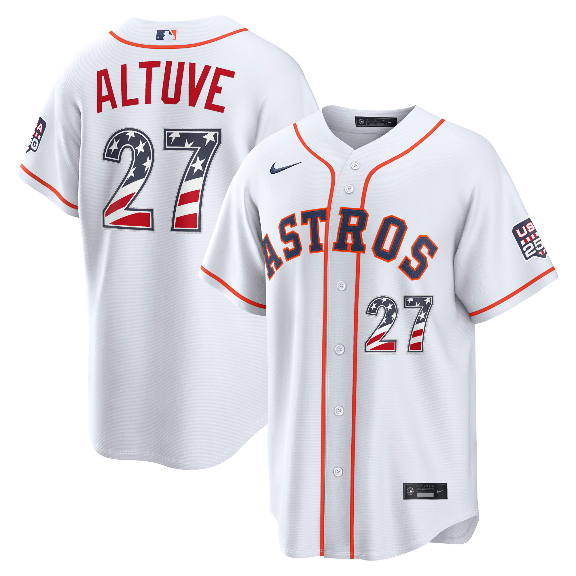 Unisex Houston Astros Jose Altuve White USA 250 Fourth of July Home Graphic Baseball Jersey for Baseball Fans