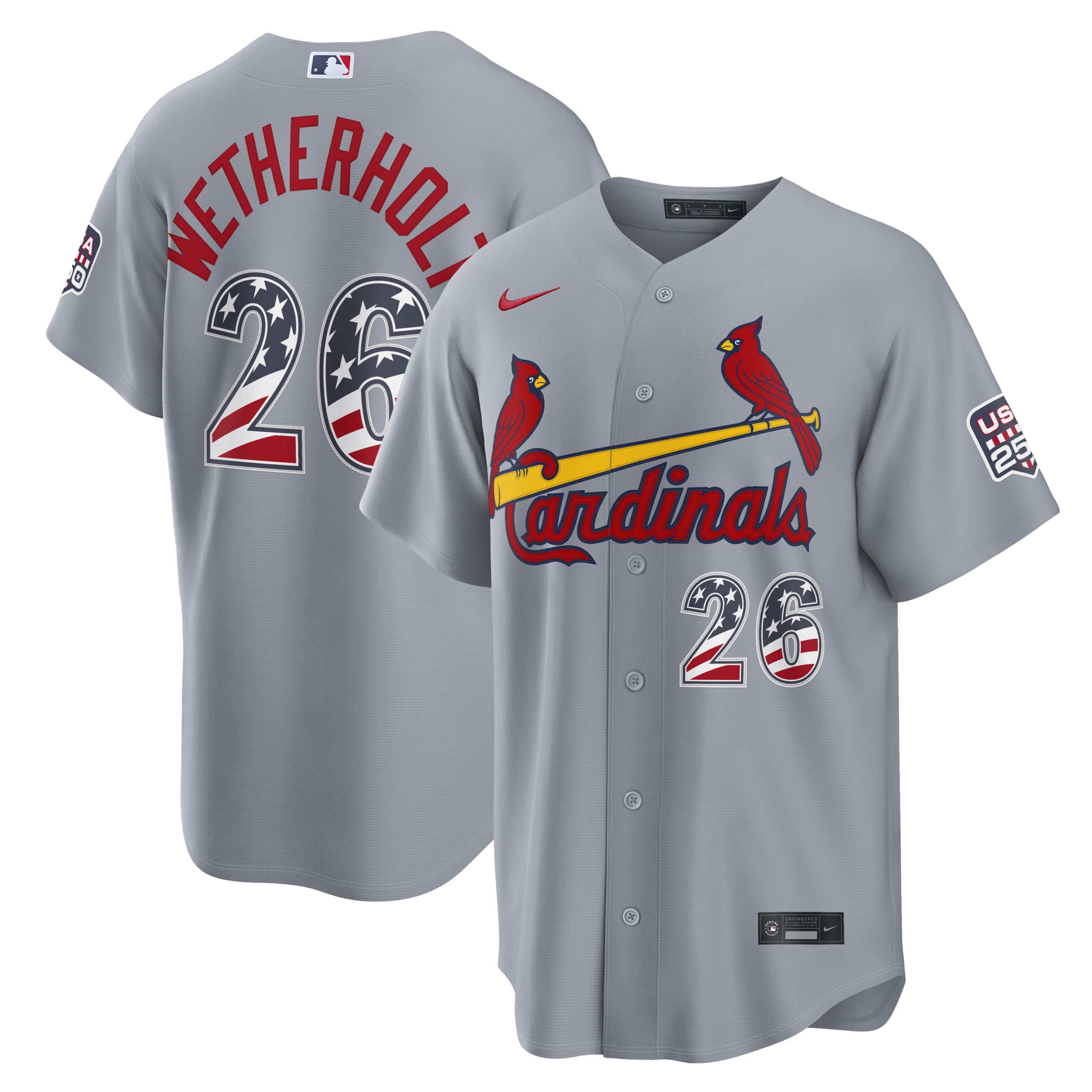 Unisex St. Louis Cardinals JJ Wetherholt Gray USA 250 Fourth of July Road Graphic Baseball Jersey for Baseball Fans - Image 2
