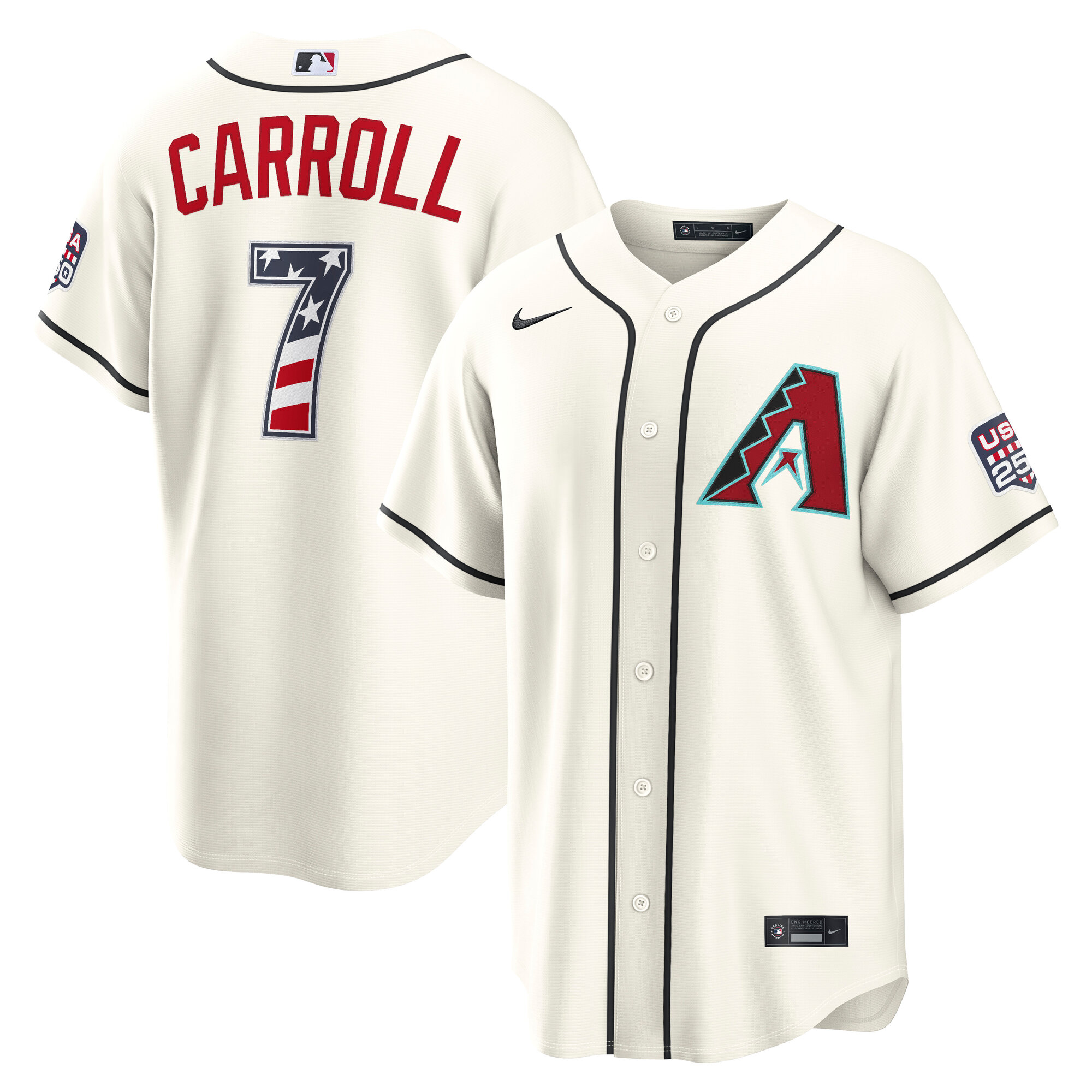 Unisex Arizona Diamondbacks Corbin Carroll Cream USA 250 Fourth of July Home Graphic Baseball Jersey for Baseball Fans - Image 2