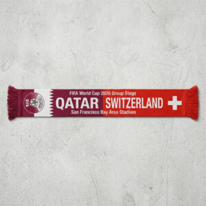 Global Soccer Event 2026 Qatar Vs Switzerland Football Scarf Deep Burgundy Red