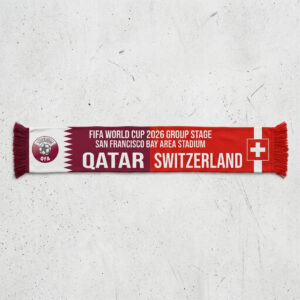 Global Soccer Event 2026 Qatar Vs Switzerland Football Scarf Dual Crests