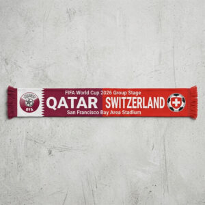 Global Soccer Event 2026 Qatar Vs Switzerland Football Scarf Maroon Scarlet