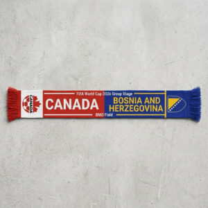 Global Soccer Event 2026 Canada Vs Bosnia And Herzegovina Football Scarf Symmetrical Layout
