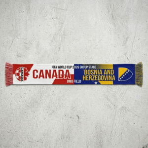Global Soccer Event 2026 Canada Vs Bosnia And Herzegovina Football Scarf Vibrant Contrast