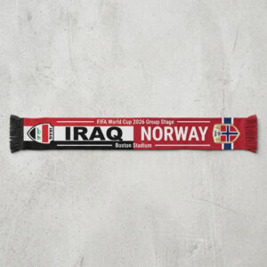Global Soccer Event 2026 Iraq Vs Norway Football Scarf Gold Fringes