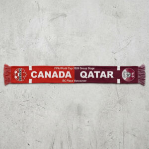 Global Soccer Event 2026 Canada Vs Qatar Football Scarf White Maroon