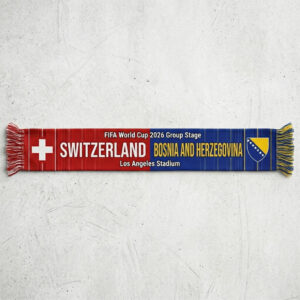 Global Soccer Event 2026 Switzerland Vs Bosnia And Herzegovina Football Scarf Bold Text