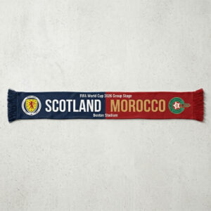 Global Soccer Event 2026 Scotland Vs Morocco Football Scarf Dual Logo