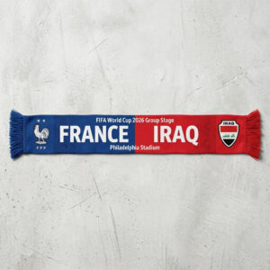 Global Soccer Event 2026 France Vs Iraq Football Scarf Vibrant Print
