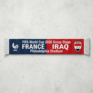 Global Soccer Event 2026 France Vs Iraq Football Scarf Team Crests