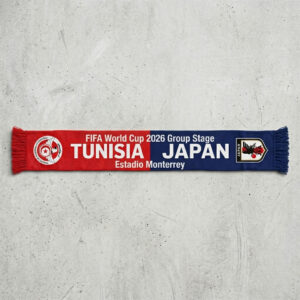 Global Soccer Event 2026 Tunisia Vs Japan Football Scarf Fringed Edge