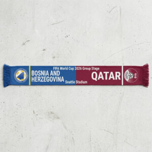 Global Soccer Event 2026 Bosnia And Herzegovina Vs Qatar Football Scarf Maroon Blue