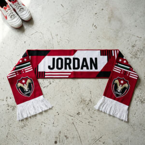 Jordan Scarf Global Soccer Event 2026 Red White Black Design