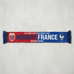Global Soccer Event 2026 Norway Vs France Football Scarf Dual Crests
