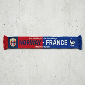 Global Soccer Event 2026 Norway Vs France Football Scarf Combined Logos