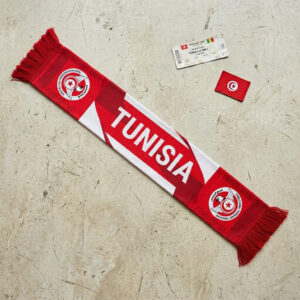 Tunisia Scarf Global Soccer Event 2026 With Bold Text And Dynamic Chevron Design