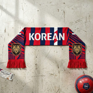 South Korea Scarf Global Soccer Event 2026 For Fierce Supporters With Gold Crest Detail