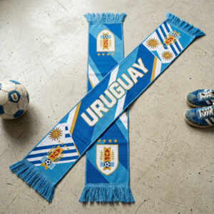 Uruguay Scarf Global Soccer Event 2026 Highlighting Symmetric Shields And Wordmark Logo