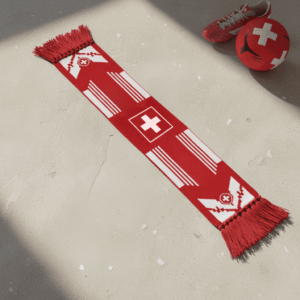 Switzerland Scarf Global Soccer Event 2026 Athletic Fan Accessory With Mountain Silhouette